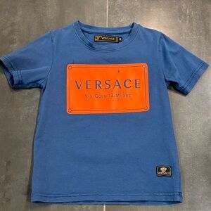 Versace Kids Tee in Blue with Orange Accent